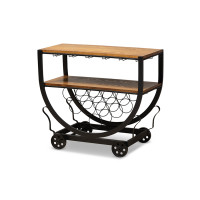 Baxton Studio YLX-9043 Triesta Antiqued Vintage Industrial Metal And Wood Wheeled Wine Rack Cart